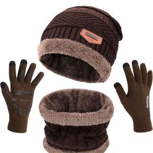 Brown Hat Scarf Gloves Set Beanie Hat Knit Skull Caps  Neck Warmer for M…​​